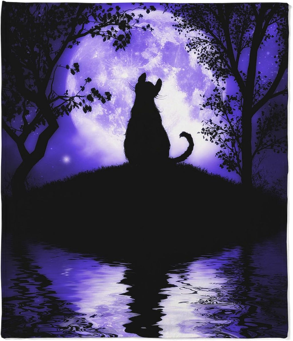 Rosalie'S Moon Cat Throw Blanket/Cover Super Soft Fleece Plush Throw Blanket, 60"X50"