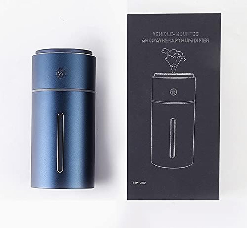 Car Humidifier USB Wireless, Stainless Steel Humidifiers Ultrasonic Diffuser with 7 Colors LED Light, Quiet Operation & Auto Shut-Off, Large Capacity Battery,For Baby Room Office Car (Blue)