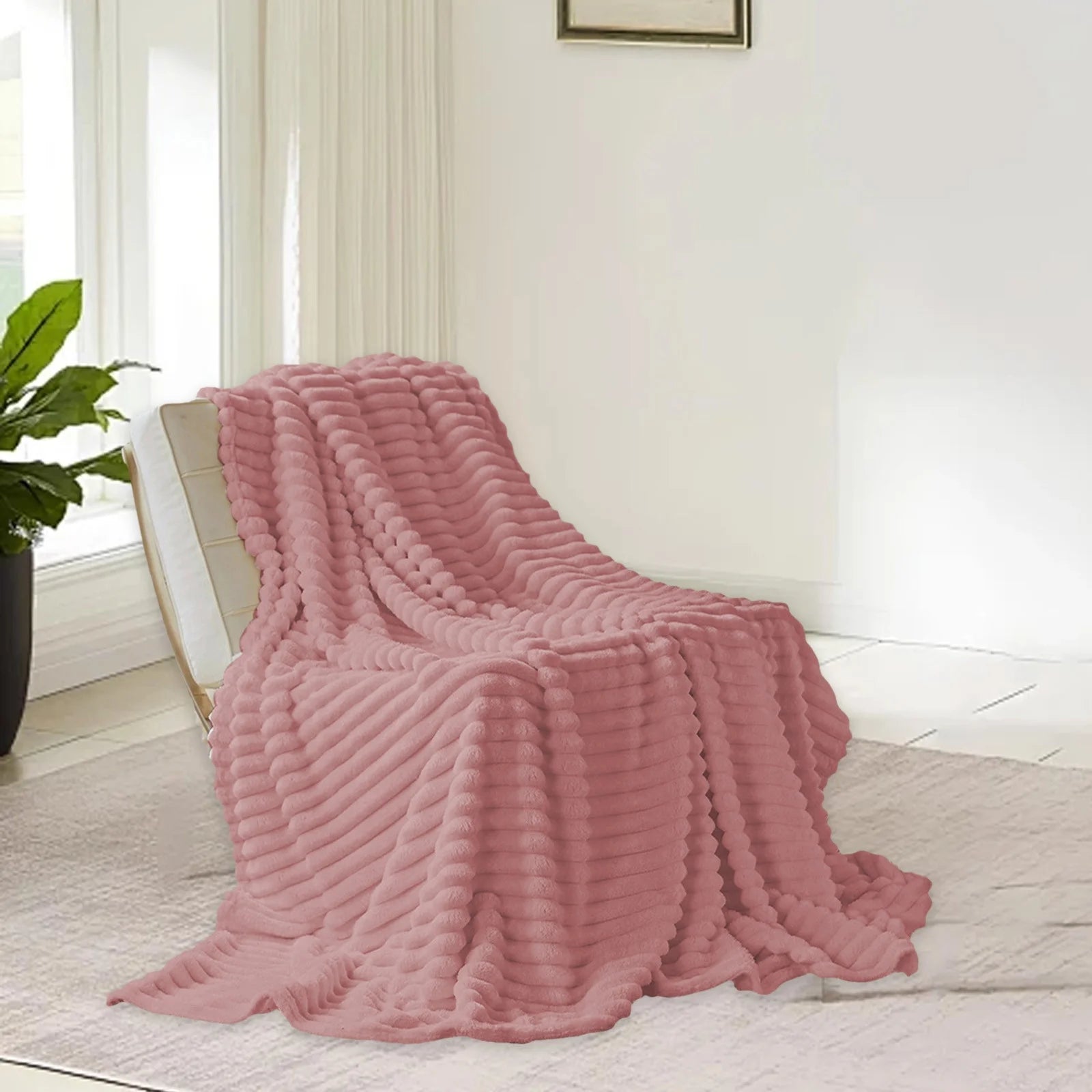 Fleece Throw Blanket, Extra Soft Lightweight Blanket with Strip, Plush Fuzzy Cozy Blankets and Throws for Couch, Bed, Sofa Cozy, Warm and Breathable