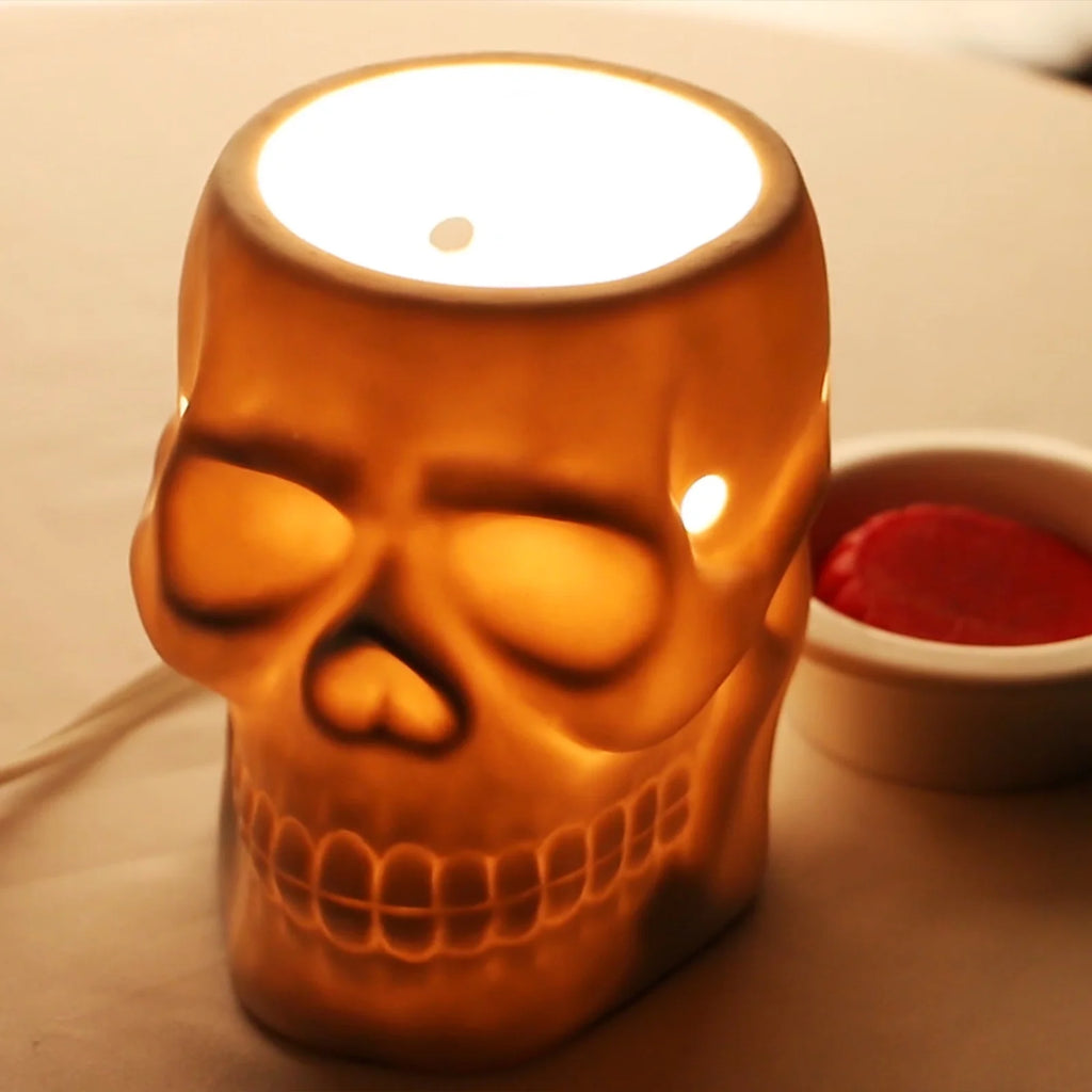 Electric Wax Warmer Ceramic Wax Candle Melter for Home Decor, Resurgent Skull, White