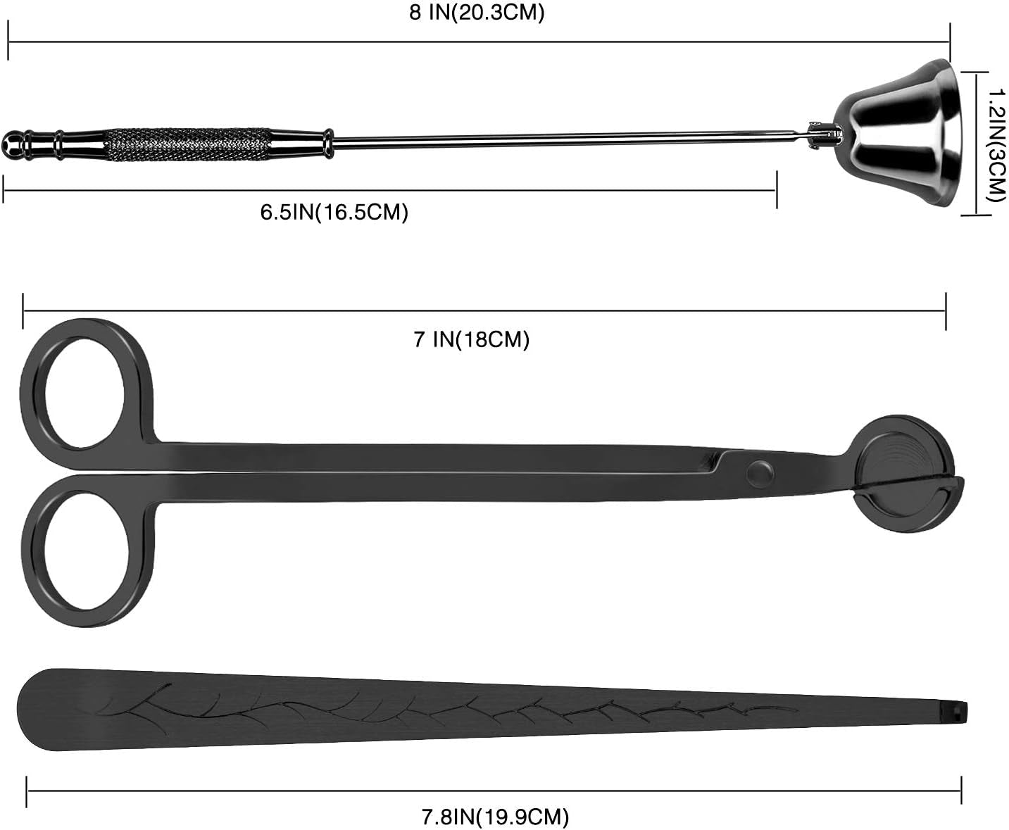 3 in 1 Candle Accessory Set - Wick Trimmer, Snuffer, Dipper with Gift Package for Candle Lovers (Black)