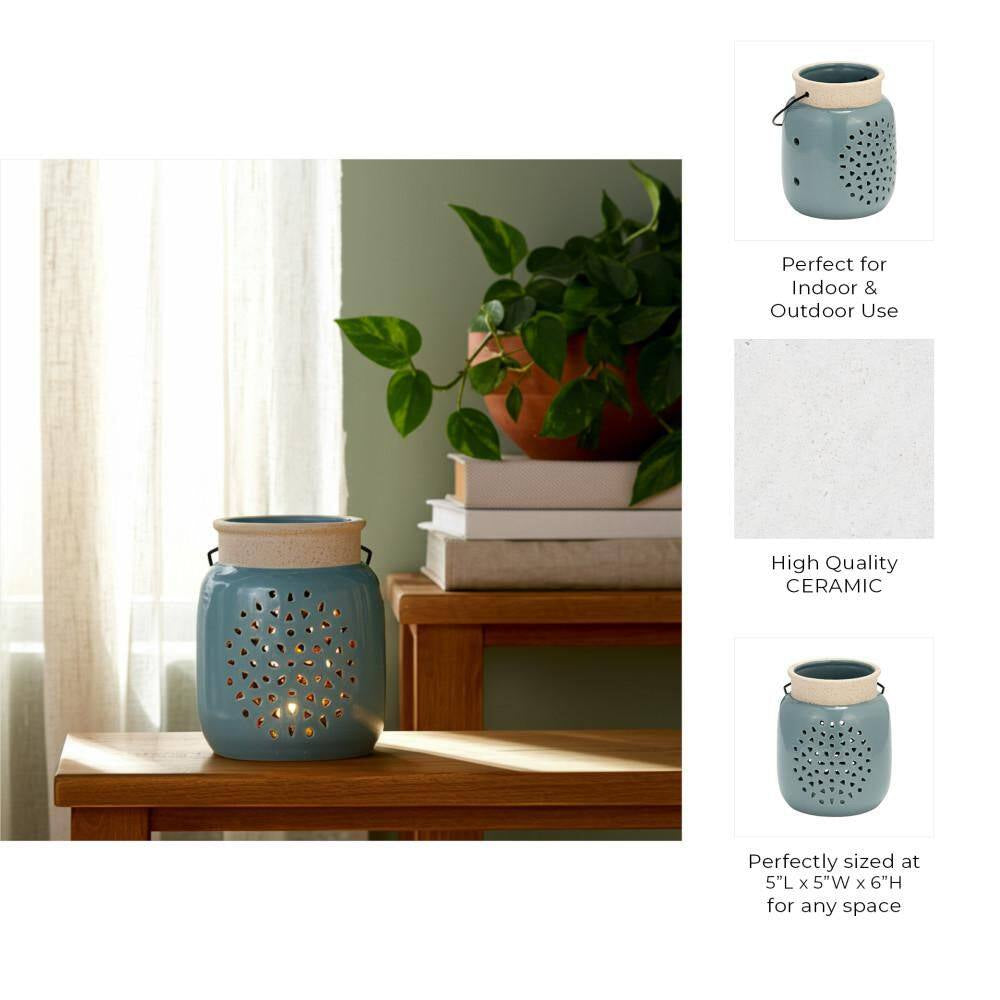 Stoneware Lantern – Blue Smoke