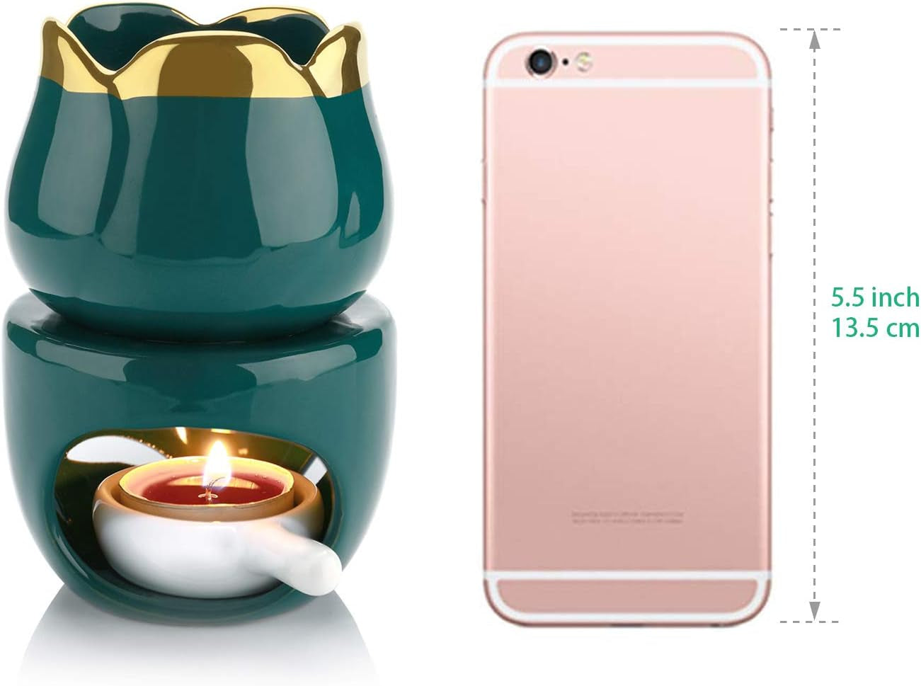 Wax Melt Burners Essential Oil Burner Set of 2, Aromatherapy Aroma Burner Ceramic Oil Diffuser Candle Tealight Holder Home Bedroom Decor Christmas Housewarming Gift Green