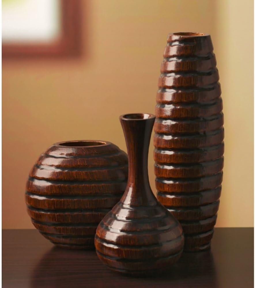 Trio of Silence – Carved Wood Vases
