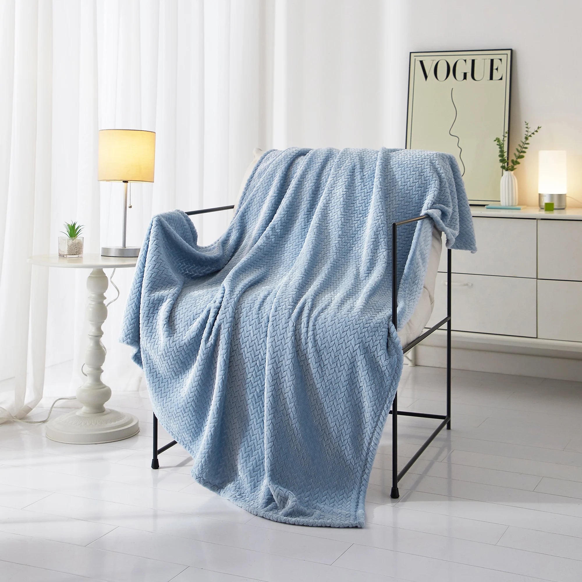 Cozy Textured Plush Throw Blanket, Blue, 50"X60" All Ages