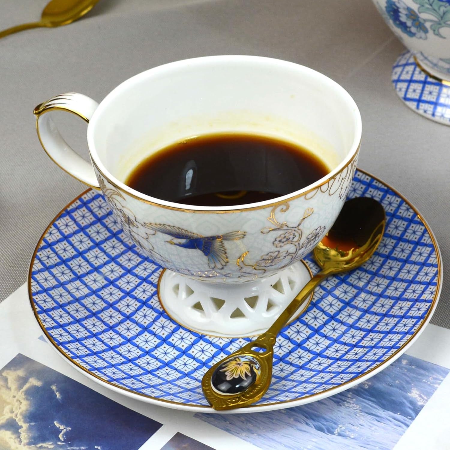 Bone China Vintage Floral Tea Cup with Saucer