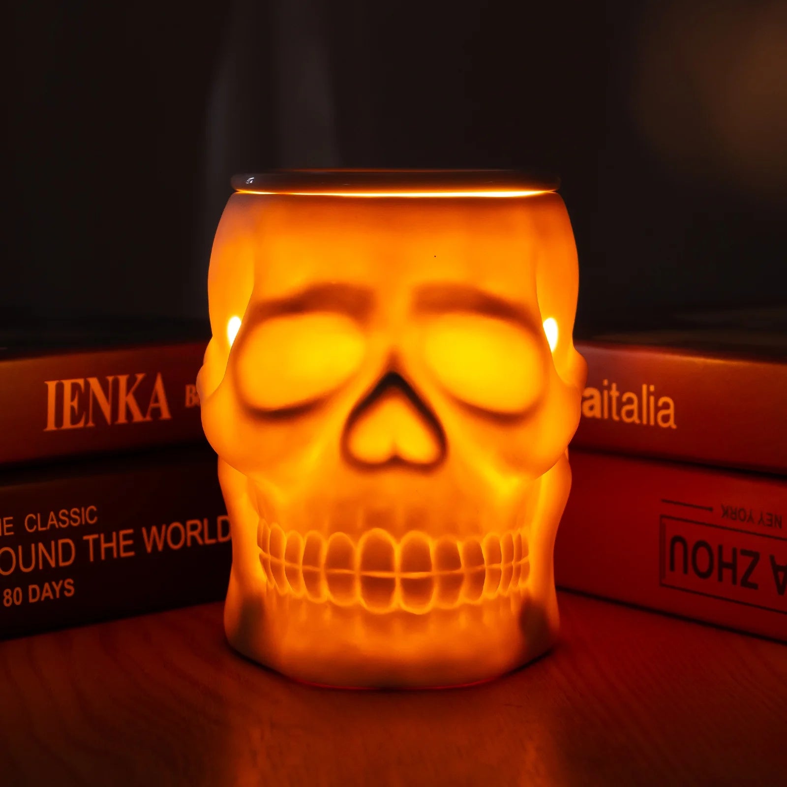 Electric Wax Warmer Ceramic Wax Candle Melter for Home Decor, Resurgent Skull, White