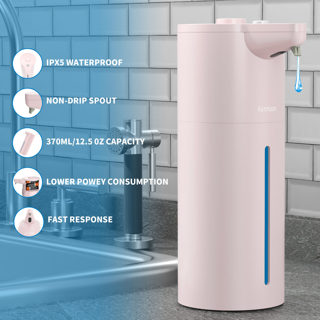Automatic Soap Dispenser Touchless, Hand Soap Dispenser 15 Adjustable Volume for Thick and Thin Liquid Battery Electric,Dish Soap Dispenser Kitchen Bathroom,Auto Soap Dispenser Hands Free Pink