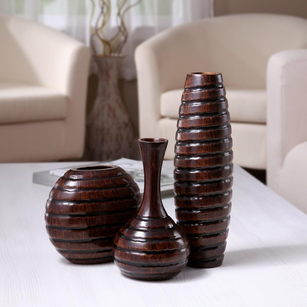 Trio of Silence – Carved Wood Vases
