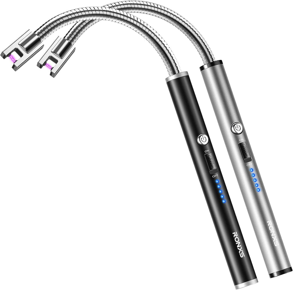 Candle Lighters, Long Electric Lighter Rechargeable USB Lighter with LED Battery Display, Flexible Neck Plasma Arc Lighter for Fireworks Gas Stove BBQ