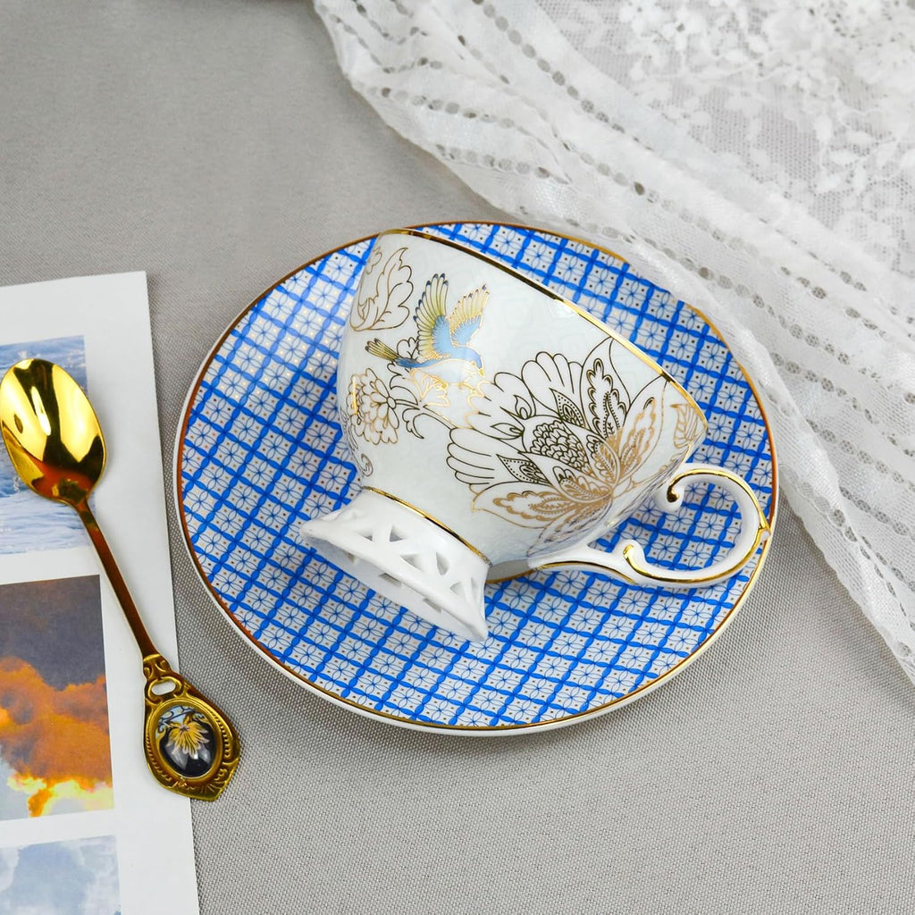 Bone China Vintage Floral Tea Cup with Saucer