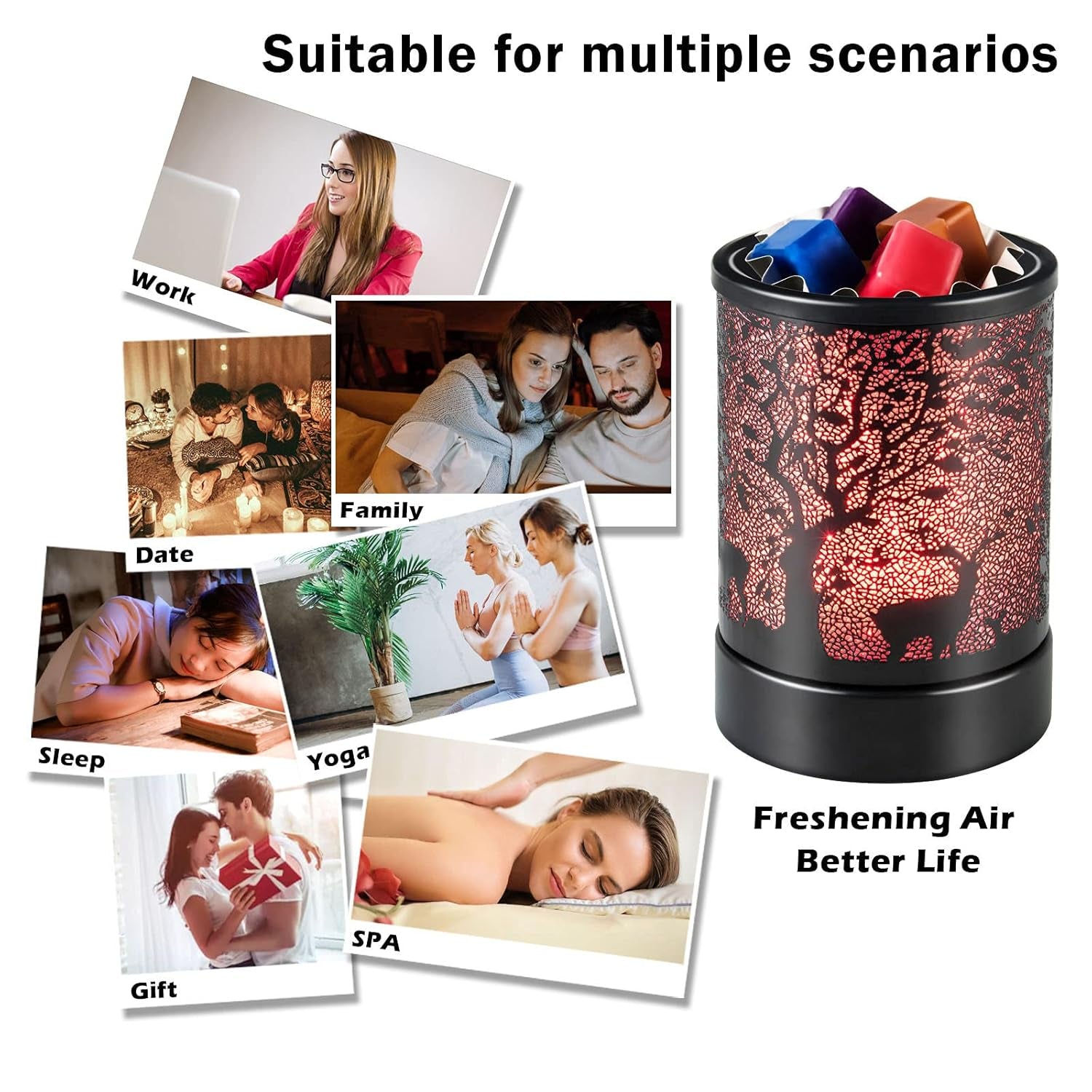 Wax-Melts Warmer Electric Wax-Melter Burners - Scented Fragrance Oil Warmer with 7 Colors Changing Led Light for Home Decor (B-Black Tree Elk Colorful)