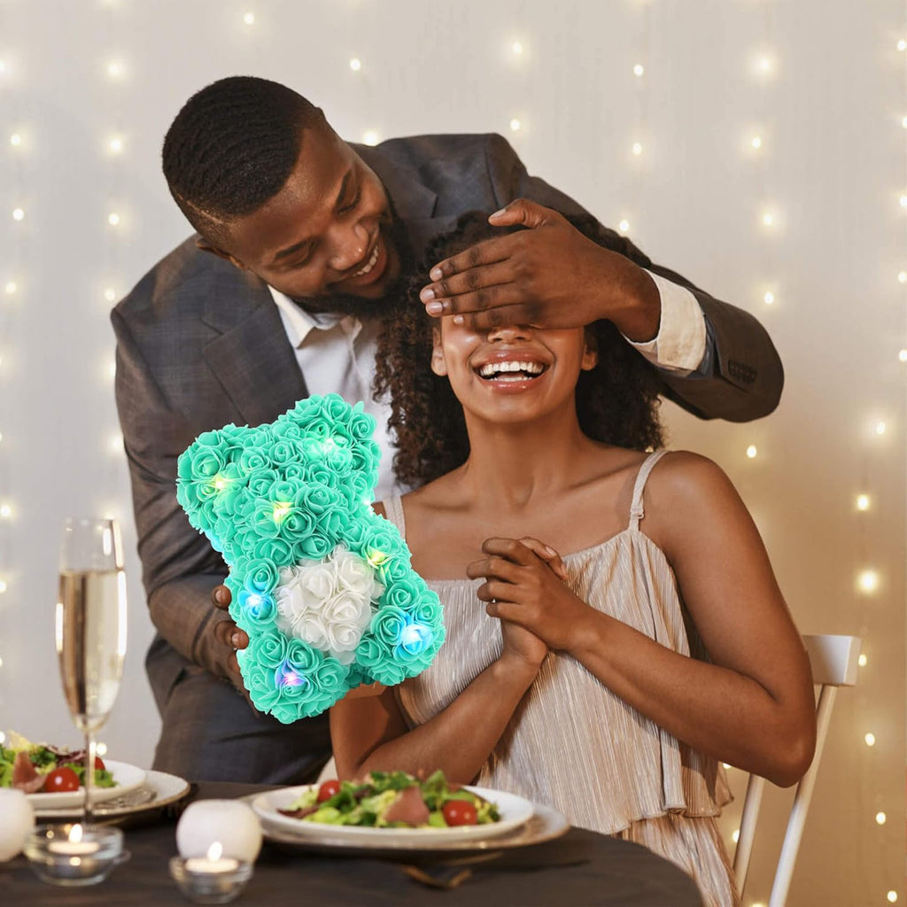 Rose Bear -Mother'S Day Flower Bear Gifts for Women Mom, Handmade Rose Teddy Bear, Artificial Rose Flowers for Mothers Day, Valentines Day, Anniversary, and Wedding Gifts(T Blue)