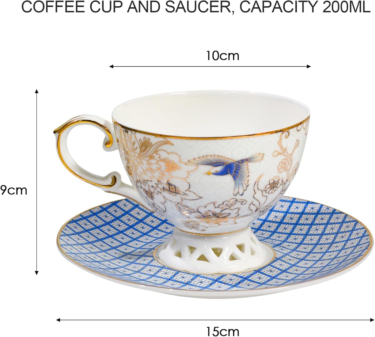 Bone China Vintage Floral Tea Cup with Saucer