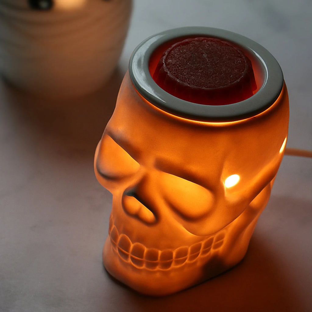 Electric Wax Warmer Ceramic Wax Candle Melter for Home Decor, Resurgent Skull, White