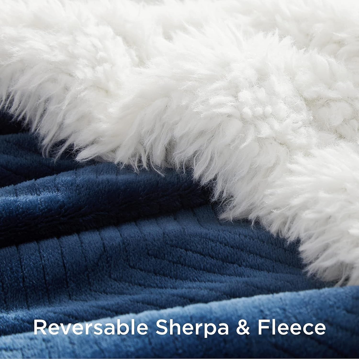Sherpa Blanket for Couch - Cozy Blanket for Sofa, Plush Throw Blankets Warm Blanket for Winter, Herringbone Soft Fuzzy Flannel Fleece Throw Blanket, Navy (50 X 60 Inches)