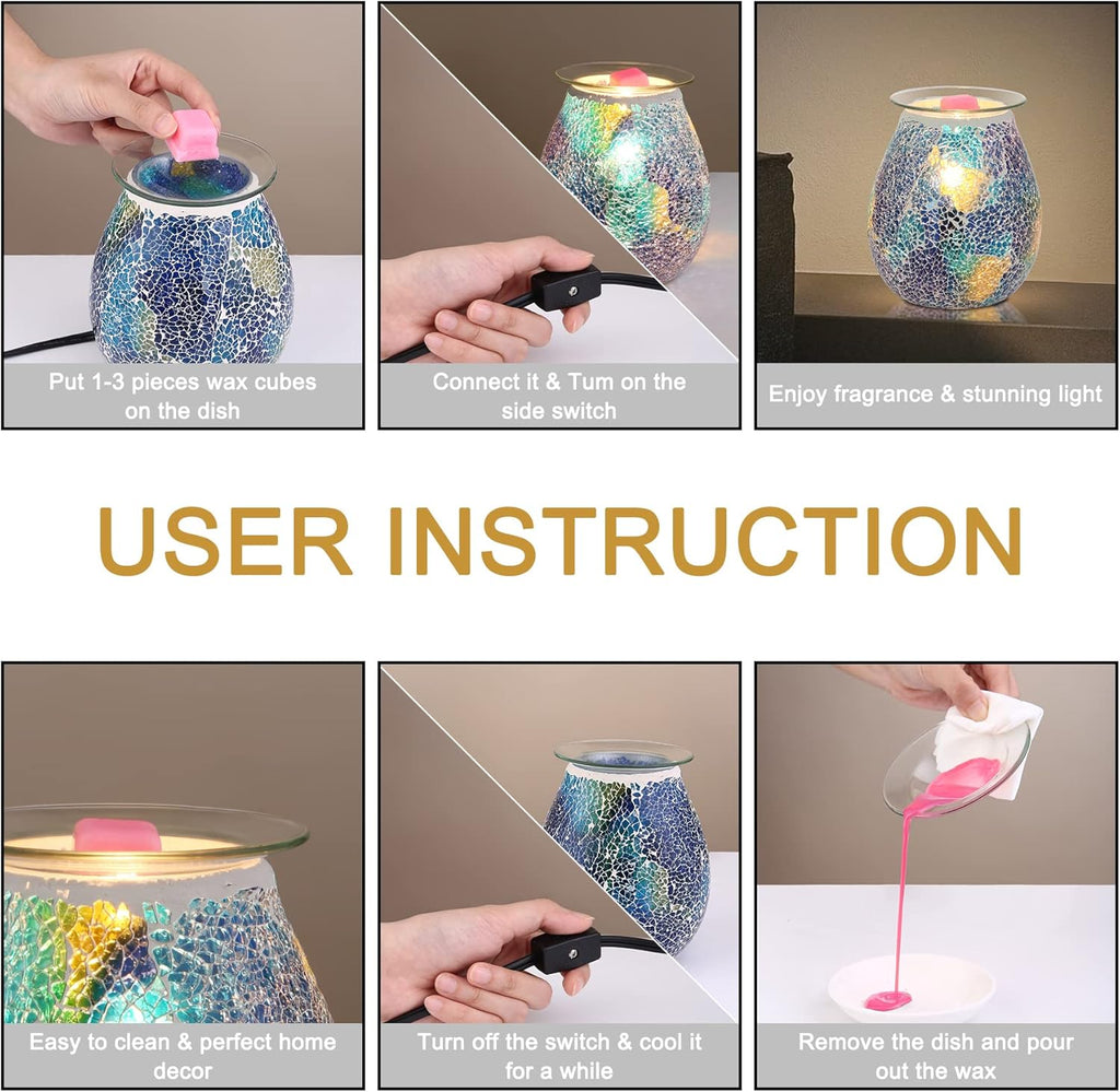 Wax Melt Warmer,Electric Wax Warmer for Scented Wax,Glass Wax Burner Birthday Gift for Her Mom,Fragrance Oil Burner Warmer for Home Office Wedding Birthday Gifts for Girl Sister Women Grandma