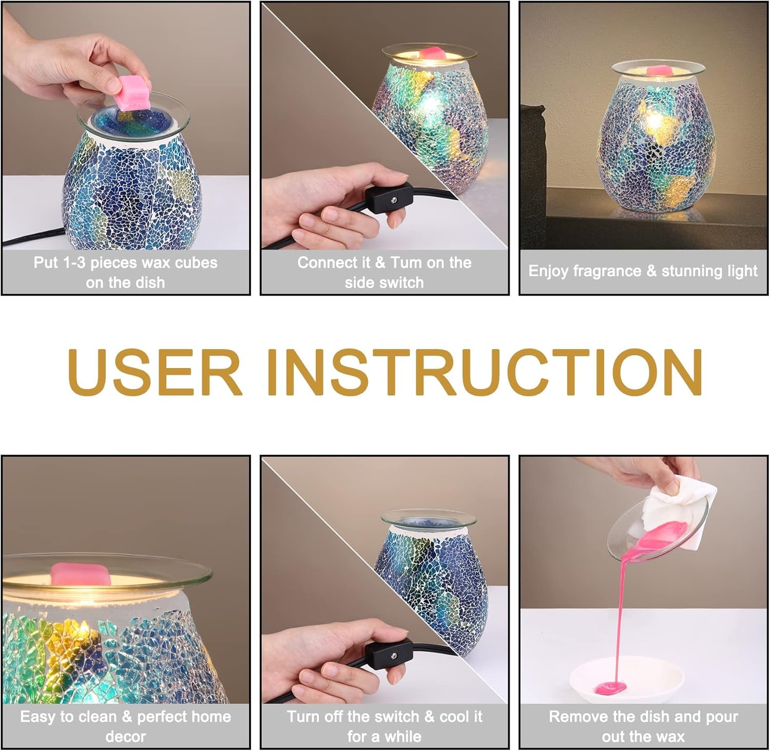 Wax Melt Warmer,Electric Wax Warmer for Scented Wax,Glass Wax Burner Birthday Gift for Her Mom,Fragrance Oil Burner Warmer for Home Office Wedding Birthday Gifts for Girl Sister Women Grandma