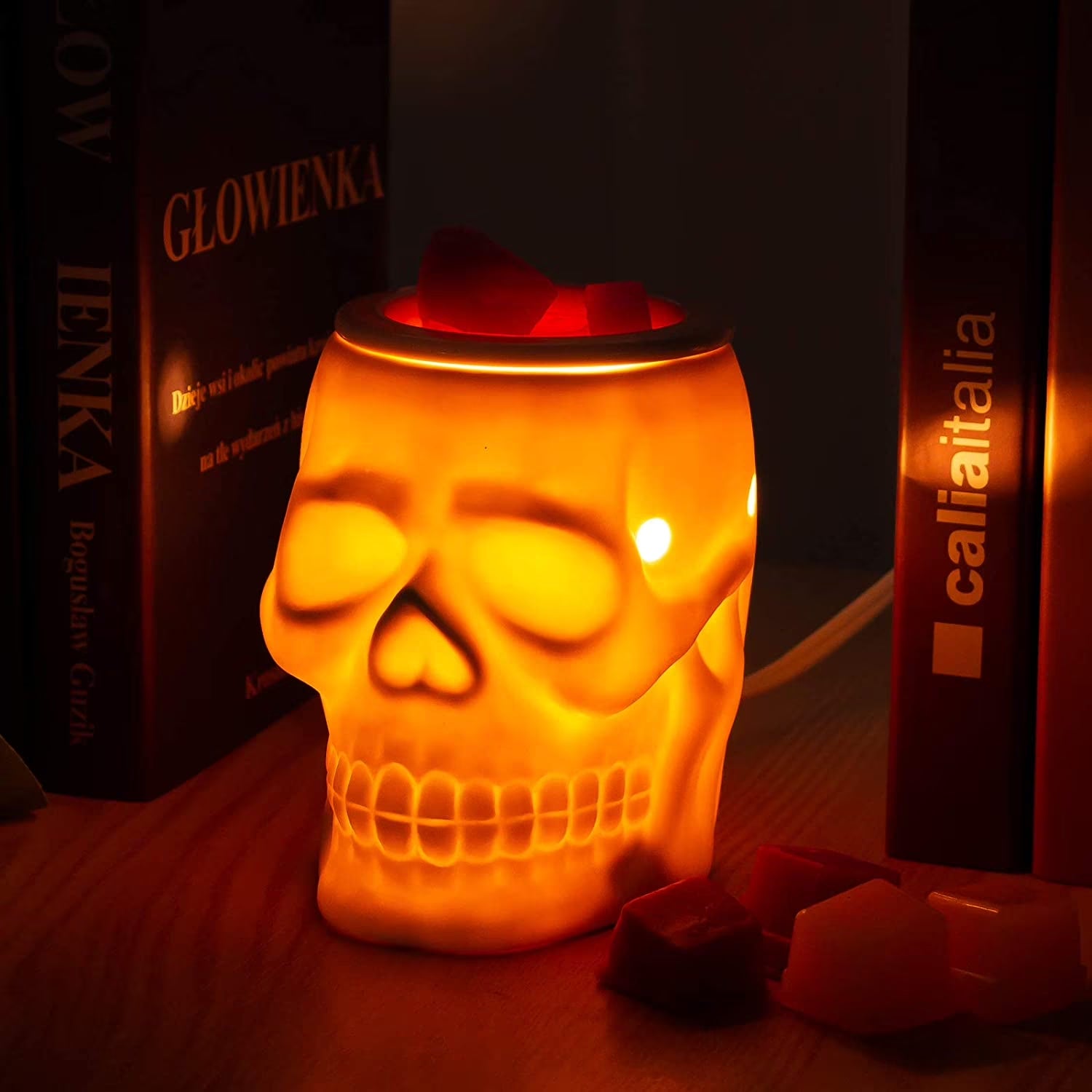 Electric Wax Warmer Ceramic Wax Candle Melter for Home Decor, Resurgent Skull, White