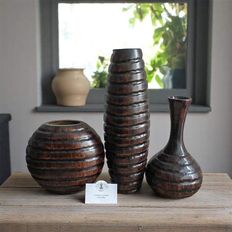Trio of Silence – Carved Wood Vases