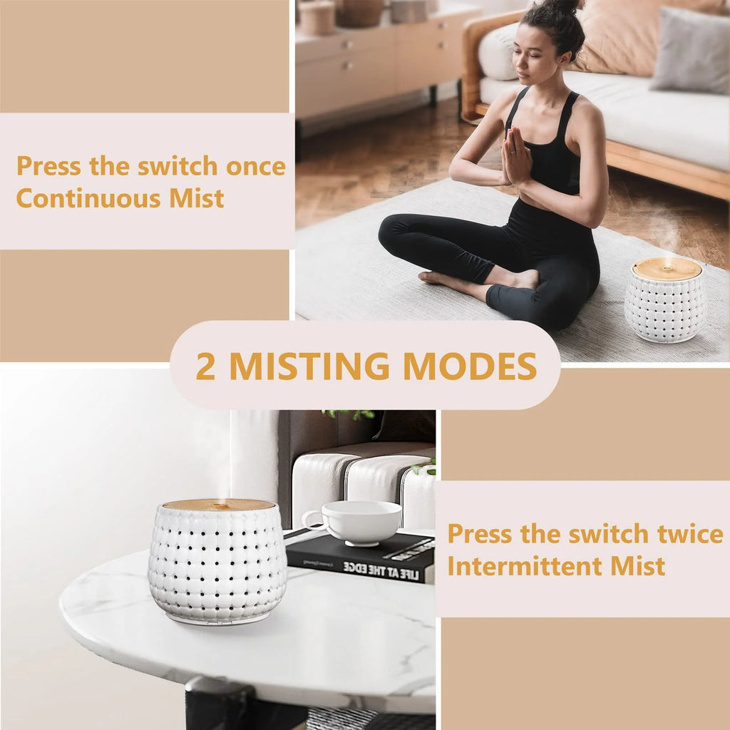 250Ml Ceramic Oil Diffuser for Essential Oils Large Room, Aromatherapy Oil Diffuser Cool Mist Humidifier with 7 Colors Lights 2 Mist Modes White